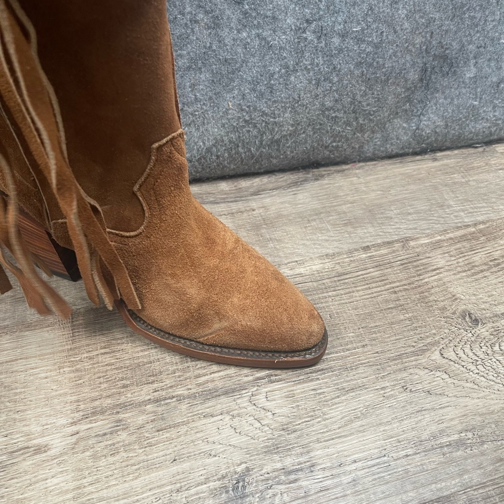 Brother Brown Suede Fringe Heeled Boots - Picture 8 of 14